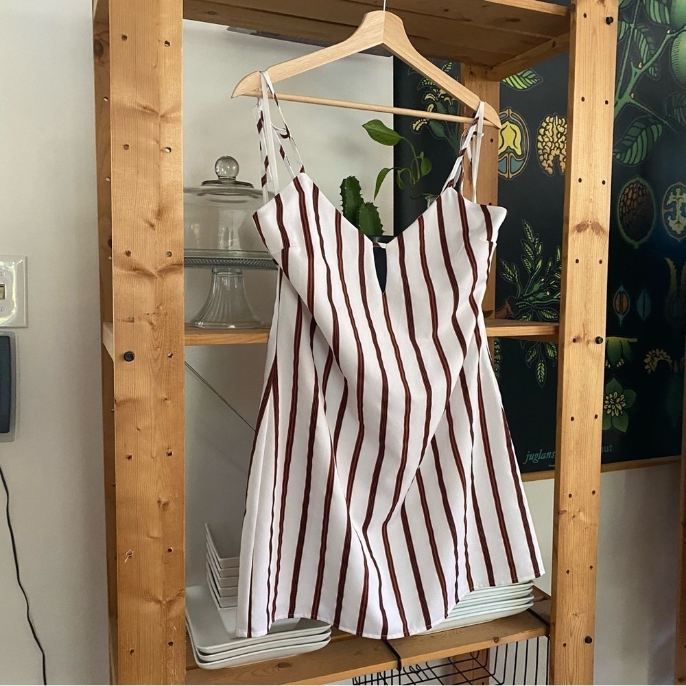 Revolve Superdown Rust Stripe Delilah Keyhole Tie Mini Dress Large - Picture 7 of 16